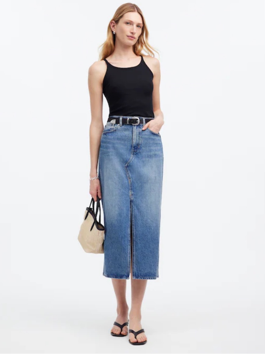 Madewell Rilee Denim Midi Skirt Size 31 Enmore Wash Classic Western Modest Boho
